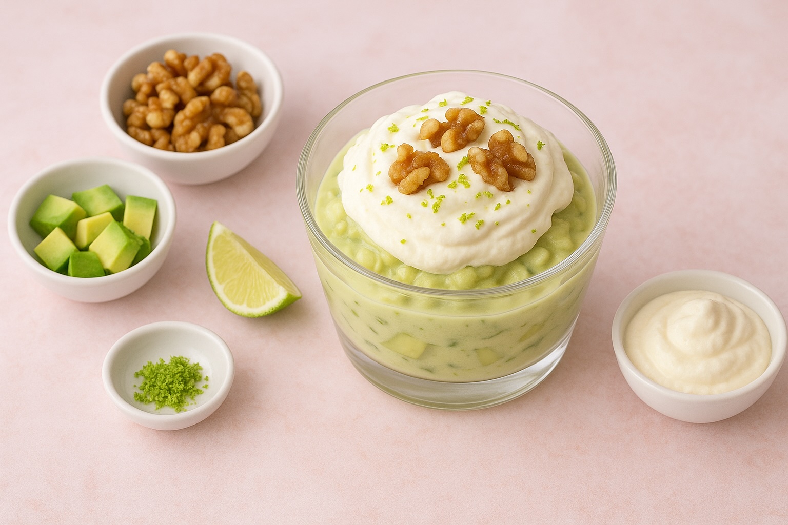 Avocado-lime dessert med valnødder